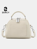 Zency Genuine Leather Vintage Handbag Women Shoulder Bag Satchel Classic Boston Bag Purse Black White Khaki Crossbody Office Bag