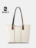 Zency 2024 Genuine Leather Women's Work Tote Bag Handbag Classic Elegant Beige Large Capacity Shopper Pocket Black Purse For A4