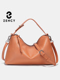 Zency Genuine Leather Tophandle Bag Fashion Hobo Bag Women Shoulder Handbag Crossbody Designer Elegant White Satchel Retro Brown