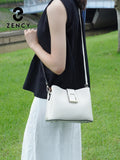 Zency Genuine Leather White Designer Noble Shopper Shoulder Bag Commuter Large Bucket Handbag Women Tote Bucket Cross Body Bag