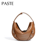 New Innovative Design Round Shape Ballet Tote Oil Wax Cow Leather Women Armpit Shoulder Bag Glossy Ladies Handbag