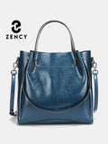 Zency Women Shoulder Bag Cowhide Leather Large Capacity Handbag Multifunction Use Crossbody Messenger Bag Bucket Shopper