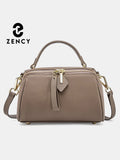 Zency Women's Genuine Leather Boston Bag Brand Designer Retro Shoulder Bag Large Capacity 2024 New Trendy Cross body Handbag