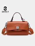 Zency Women Genuine Leather Top-handle Bag Messenger Bag Luxury Designer Shoulder Handbag Ladies Elegant Brown Beige Crossbody