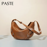 New Innovative Design Round Shape Ballet Tote Oil Wax Cow Leather Women Armpit Shoulder Bag Glossy Ladies Handbag