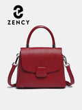 Zency Elegant Women Genuine Leather Bag Luxury Vintage Top-handle Tote Square Red Shoulder Bags Luxury Designer Crossbody