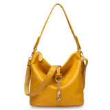 Zency Elegant Women Red Leather Handbag 100% Genuine Leather Lady Hobo Bag Charming Ring Medium Shoulder Bag Bright Yellow Bags