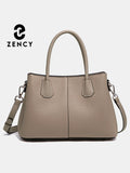 Zency Ladies Khaki Elegant Handbag Genuine Leather Top-handle Bag For Women Luxury Designer Crossbody Compartment Pockets For OL