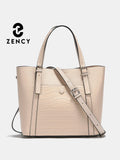 Zency Soft Genuine Leather Women's Tote Bag Handbag Elegant Large Capacity Shopper Bag Purse Cross Body Shoulder Bag For OL 2024